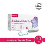 Sirona FDA Approved Premium Non Applicator Tampons - Regular Flow, Ultra Soft, 8 Hours Protection (20 Tampons)